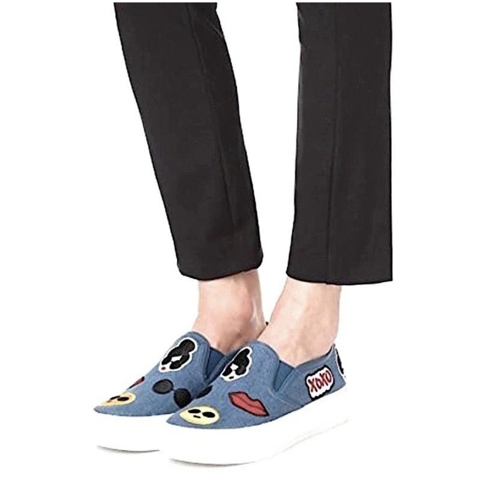 Alice + Olivia Pia Face‎ Slip-on Embroidered Canvas Platform Sneakers 36.5 / 6.5